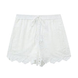 Gwmlk Summer Style Hollowed-Out Embroidered Shirt 7578101 Elastic Waist Shorts 7575019