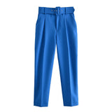 Gwmlk 2024 New Pleated Multi-Color Harlan Pants Leisure Solid-Color Women's Pants Belt