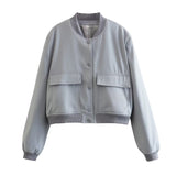 Gwmlk Spring Style Flip Large Pocket Decoration Vertical Collar Loose Jacket Jacket