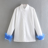 Gwmlk Style Cuff Feather Decorated Shirt Lapel Shirt Multicolor Casual Shirt In The Autumn Of 2024