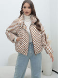 Gwmlk Plaid Women's Coat Bread Jacket Warm Down Cotton-Padded Jacket Women's Cotton-Padded Jacket