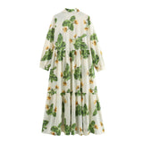 Gwmlk Summer Flower Printed Loose Shirt Long-Sleeved Dress 2183072