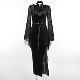 Gwmlk Autumn Style New Style Slim Velvet Dress With Dark Goth Horn Sleeves Tied With Forks