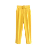 Gwmlk 2024 New Pleated Multi-Color Harlan Pants Leisure Solid-Color Women's Pants Belt