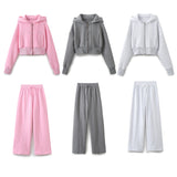 Gwmlk New Hooded Short Sweater 8417304 Loose Flannelette Jogging Trousers 8417303 Suit