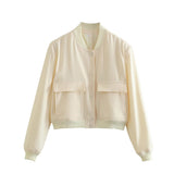 Gwmlk Spring Style Flip Large Pocket Decoration Vertical Collar Loose Jacket Jacket