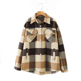 Gwmlk Autumn Women's Wear Urban Leisure Woolen Plaid Shirt Jacket