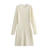 Gwmlk New Fashionable Knit Dress With Round Collar And Long Sleeves In Autumn