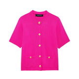 Gwmlk New Short-Sleeved Button Decorative Round-Collar Knitted Coat 6427031