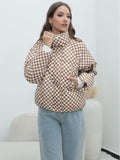 Gwmlk Plaid Women's Coat Bread Jacket Warm Down Cotton-Padded Jacket Women's Cotton-Padded Jacket