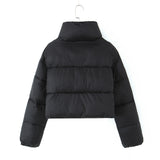 Gwmlk New Standing Collar Hidden Button Bread Suit Short Cotton-Padded Coat