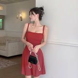 Gwmlk Show Chest A Dress Summer New Ins Gentle Lady Style Solid Color Short Skirt Girl