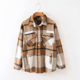 Gwmlk Autumn Women's Wear Urban Leisure Woolen Plaid Shirt Jacket