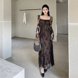 Gwmlk Pure Wants To Show Chest Lace A Dress Autumn New Literary Retro Style Dress Girl