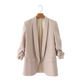 Gwmlk Spring Style Pleated Sleeve Sag Urban Leisure Candy Color Women's Suit Coat