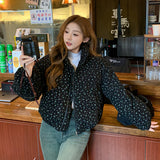 Winter 2024 New Korean College Wind And Thick Long Sleeve Cotton-Padded Coat Flower Cotton-Padded Jacket