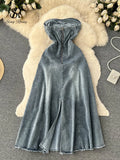 Gwmlk Fashion Off the Shoulder Strapless Sexy Denim Dress Summer Women A Line Midi Dress Streetwear Jeans Slim Long Dress