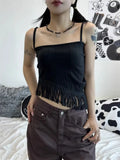 Gwmlk Sexy Backless Lace Up Camisole Tops Y2k E-Girl Slim Fit Tassel Tank Top 2024 Summer New Straight Black Vest for Women