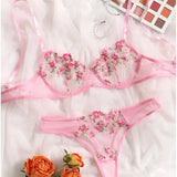 Gwmlk Sexy Floral Embroidery Underwear Transparent Lace Short Skin Care Kits Delicate Fairy Set Woman 2 Pieces Lenceria