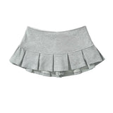 Gwmlk Women Gray Low Waist Pleated Mini Skirt