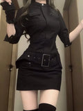 Gwmlk Vintage Cargo Clothing Black Slim Y2k Mini Dress Short Party Elegant Bodycon One Piece Korean Fashion