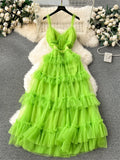 Gwmlk Senior Evening Party Dress Strap Sweet Edible Tree Fungus Sleeveless Fashion Large Swing Mesh Birthday Cake Dress