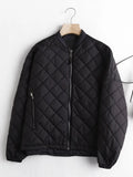 Gwmlk New Autumn Women Oversize Quilted Flight Jacket Vintage Black Long Sleeve Female Zipper Outerwear Loose Coat