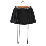 Gwmlk Women's Pleated Skirts High Waist Solid Color Pleated Folds Lace-up Mini Female Skirts 2024 Summer New Fashion 29L0704