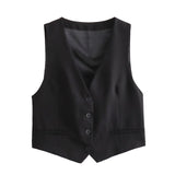 Gwmlk High Street Women V Neck Fitted Cropped Sleeveless Vest Elegant Office Waistcoat