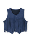 Gwmlk Womens Vintage Fringe Vest Faux Suede Tassel Waistcoat Irregular Hem Sleeveless Jacket Waistcoat Punk Rock Concert