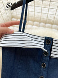 Gwmlk Chic Denim Sets Strap Sleeveless Stripe Camis+Basics Wide Legs Pants Fashion Streetwear Vacation Style Vintage Suits