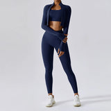 Gwmlk Sports Solid 3 Piece Sets Long Sleeve Cropped Coat With Bodycon High Waist Pants Set Women Outdoor Simple Yoga Suit 2024