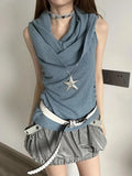 Gwmlk Simple Slash Neck Hooded Tank Top 2024 Summer New Knitted Vest for Women Y2k E-Girl Sleeveless Bottoming Tops Mujer