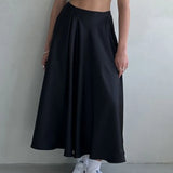 Gwmlk Satin Elegant Female Maxi Skirts 2024 Summer High Waist A-line Pleated Women Long Skirt Streetwear Fashion Ladies Faldas