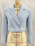 Gwmlk 2024 Fashion Women Double Breasted Tweed Crop Blazer Coat Vintage Long Sleeve Elegant Jacket Female Outerwear