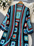 Gwmlk Summer Holiday Beach Long Cardigans Spring Fashion Vintage Floral Knit Cardigan Streetwear Loose Hollow Out Overcoat