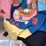 Gwmlk Sweet Cartoon Print O-neck T-shirts Y2k E-Girl Patchwork Short Sleeve Tee Shirt 2024 Summer New Loose Tops Women