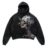 Gwmlk street goth men fashion hooded skull print sweatshirt autumn and winter Harajuku retro Y2K couple hooded top