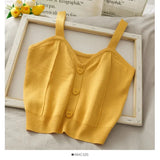 Gwmlk Women Knitted Crop Top with Buttons Strap Tank Tops Women Summer Camis Solid Women Clothes Bustier Top Female Crop Solid Top