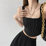 Gwmlk Summer Crop Tops Sexy Square Neck Tight Backless Short Top Sleeveless Tank Tops Women Casual Solid Color Basic Camisole