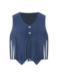 Gwmlk Womens Vintage Fringe Vest Faux Suede Tassel Waistcoat Irregular Hem Sleeveless Jacket Waistcoat Punk Rock Concert