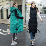 Gwmlk Warm Sleeveless Vest Coat Long Down cotton Jacket Solid Hooded Padded Vests Loose Females Korea Style Winter Clothings