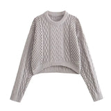 Gwmlk New Women Long Sleeve O Neck Crop Chenille Sweater