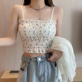 Gwmlk Printed Camisole Woman Summer Sweet Spaghetti Strap Tank Top Female with Built In Bra Corset Women Vest with Padded