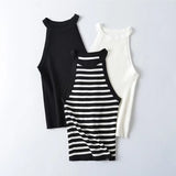 Gwmlk 2024 Summer Women Sexy Slim Sleeveless Striped Halter Knit Top