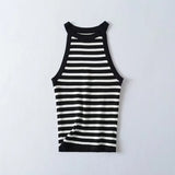 Gwmlk 2024 Summer Women Sexy Slim Sleeveless Striped Halter Knit Top