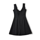 Gwmlk 2024 Women Black Lace Trim Party Mini Dress Sexy V Neck Sleeveless Female A-line Slim Summer Dresses