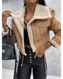 Gwmlk Leather Jackets Women PU Short Thick Warm Black Outwear Female Aviator Retro Lapel Velvet Coat New Year Winter Tops