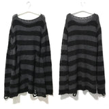 Gwmlk Gothic Long Unisex Sweater Summer Women Striped Cool Hollow Out Hole Broken Jumper Loose Rock Thin Dark Streetwear Top