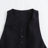 Gwmlk New Launch Women's Back Belt Decoration Black Vest Crop Top Unisex style Single Breasted Slim Thin Waistcoat Coat